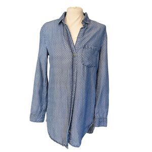 Cloth & Stone Tencel Button-Down Tunic Top Women’s XS Chambray Blue Long Sleeve